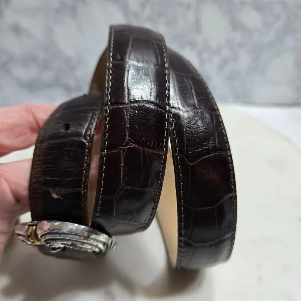 Brighton Belt Womens Large 34 Brown Leather Silver‎ Gold Tone Western Buckle